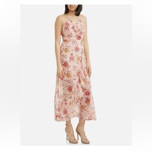 No Boundaries Junior's Floral Wrap Ruffle Empire Waist Maxi Dress Size L (11-13)
